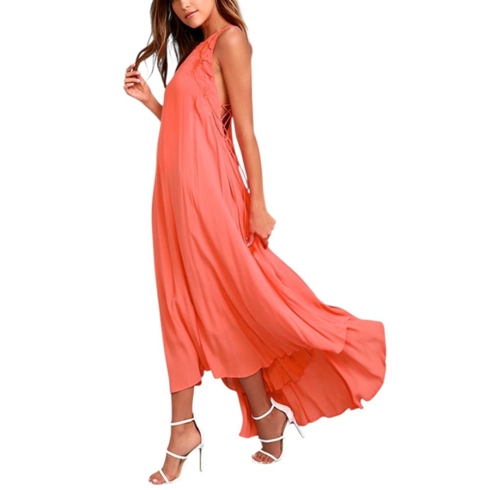 ASTR The Label Women’s One Victoria Coral Pink Lace-Up Midi Dress